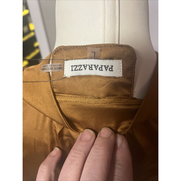 Women’s Rouched Long Sleeve Silky Soft Copper Vneck Blouse By Paparazzi - Picture 14 of 15